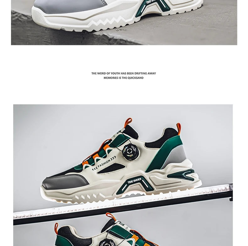 Koreanische Herren-Sportschuhe mit drehbarer Schnalle, modische Freizeitschuhe für alle Jahreszeiten, weiche rutschfeste Sohle, Outdoor-Laufschuhe, Studenten-Sneaker