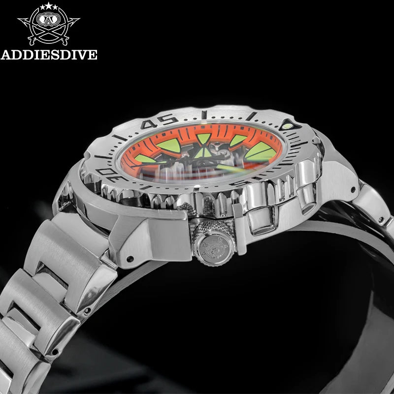 ADDIESDIVE luxury men's skeleton automatic watch sapphire glass BGW9 luminous diver's watch 200m men analog mechanical watches