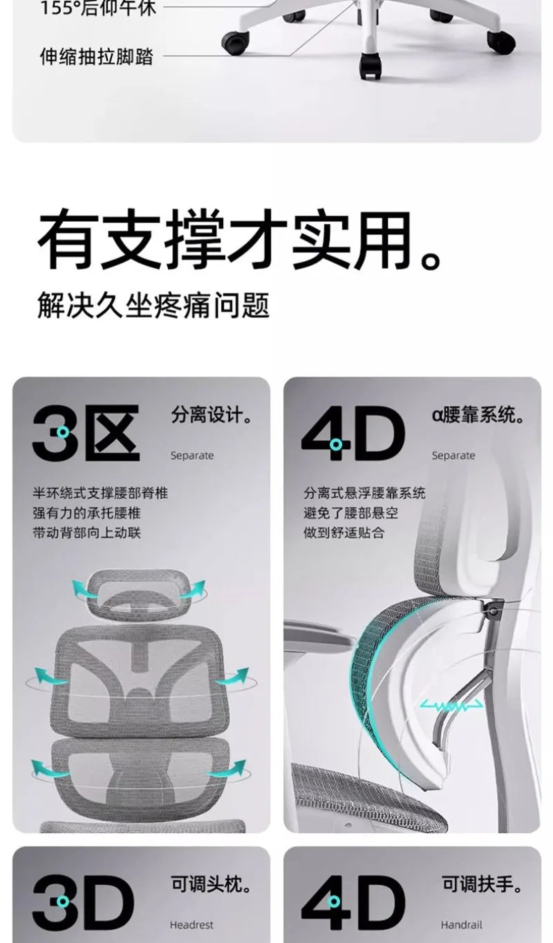 Comfortable Ergonomic Study Chair, Waist Support for Long Periods of Sitting, Lift Chair, Home Computer Swivel Office Chair