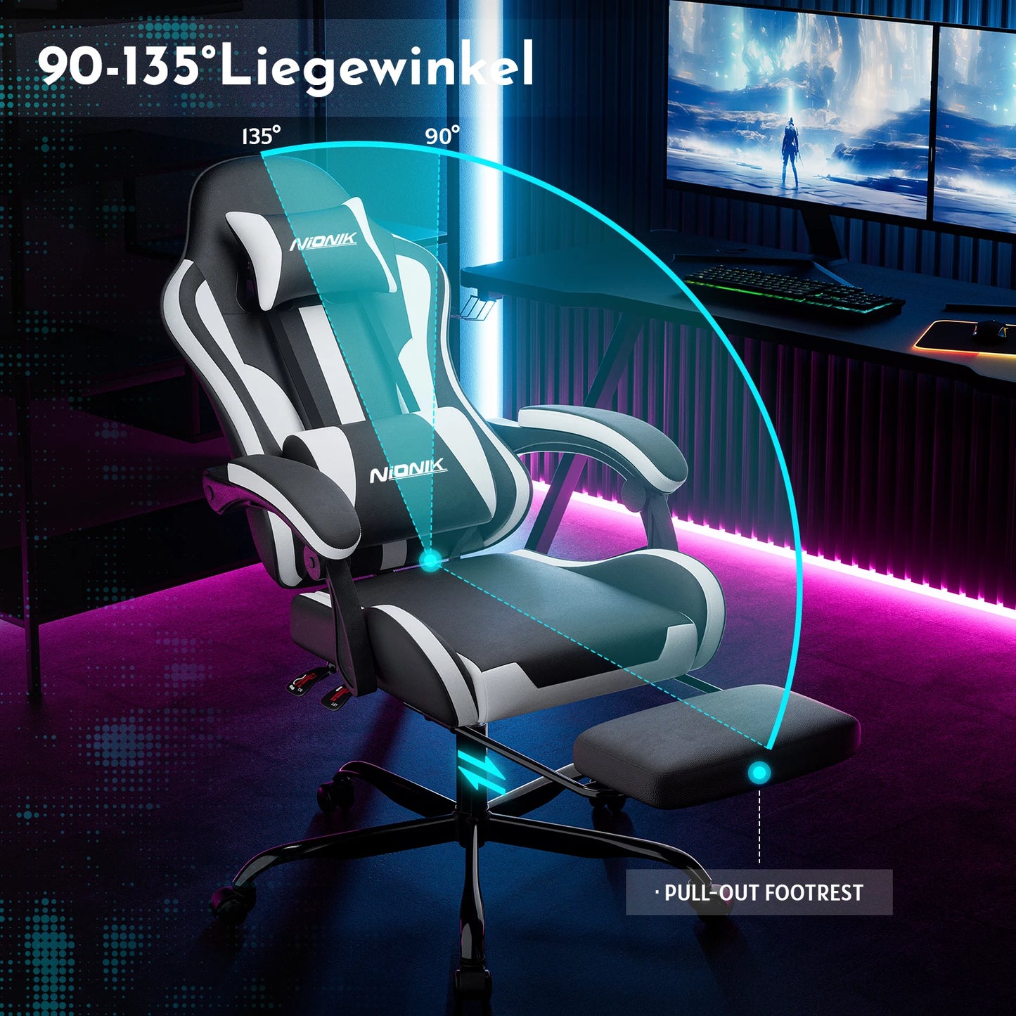 Ergonomic Gaming Chair with Headrest and Lumbar Support For Office Computer Living Room Computer Chair with Footrest