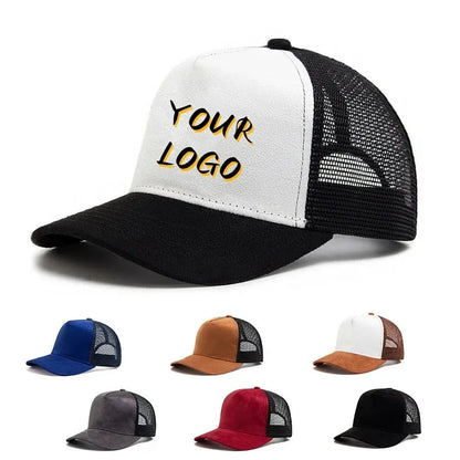 2025 Unisex 5-Panel Mesh Suede Trucker Hat Custom Print Logo Men’s Baseball Cap Spring Summer Breathable Sports Hats Women Gorros