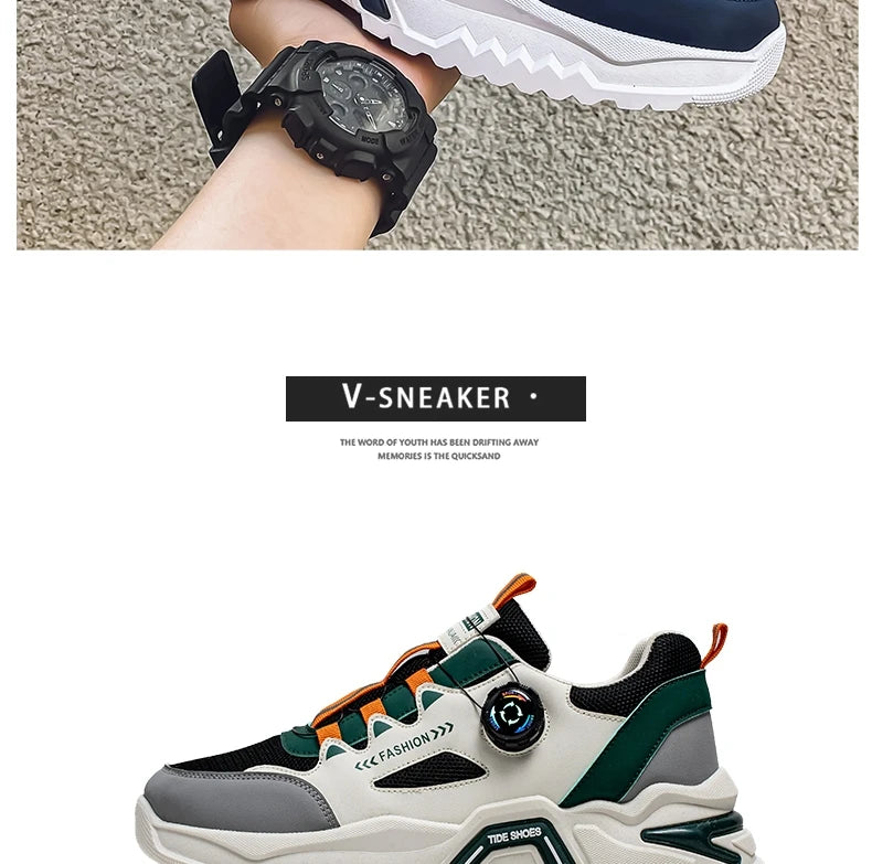 Koreanische Herren-Sportschuhe mit drehbarer Schnalle, modische Freizeitschuhe für alle Jahreszeiten, weiche rutschfeste Sohle, Outdoor-Laufschuhe, Studenten-Sneaker