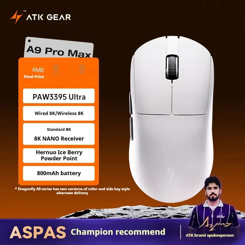 Rato Gaming Sem Fios ATK A9 Plus A9/A9 SE/A9 Pro Tri-Mode 8K Leve A9 Ultimate E-sports PC Presente Personalizado