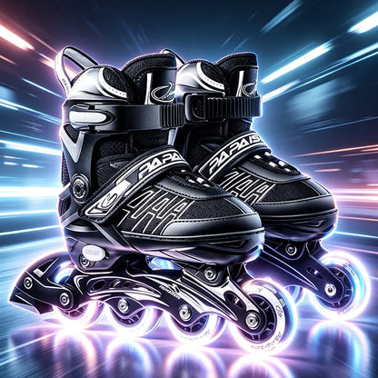Patins em Linha para Rapaz, Pretos, Tamanho Ajustável, Rosa para Rapariga, Rollerblades Desportivos para Criança, Alta Velocidade, Novos, LED Luminoso, Profissionais