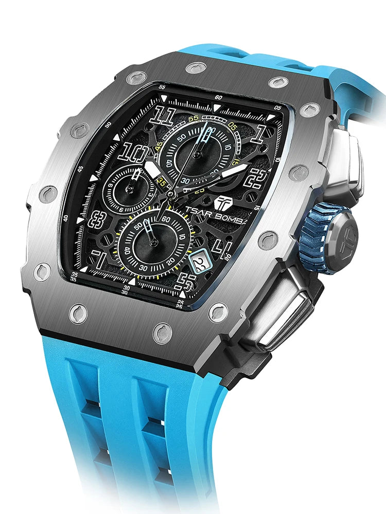 TSAR BOMBA New TB8204 Watch for Men, Japan Quartz Chronograph, 50M Waterproof Wristwatch, Fashion Sport Clock, Luxury Gift