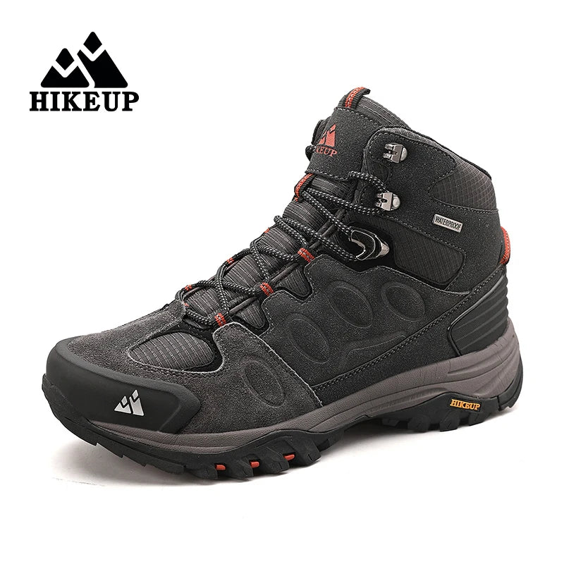HIKEUP High-Top Herren-Wanderstiefel Winter Outdoor Schuhe Schnürung Rutschfeste Sportliche Freizeit-Trekkingstiefel Herren Wildleder Warme Schuhe