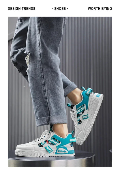 Zapatillas de hombre tipo skate para verano, en cuero, informales y de moda, para exterior, running, deporte, senderismo y tenis, con plataforma, diseño de lujo