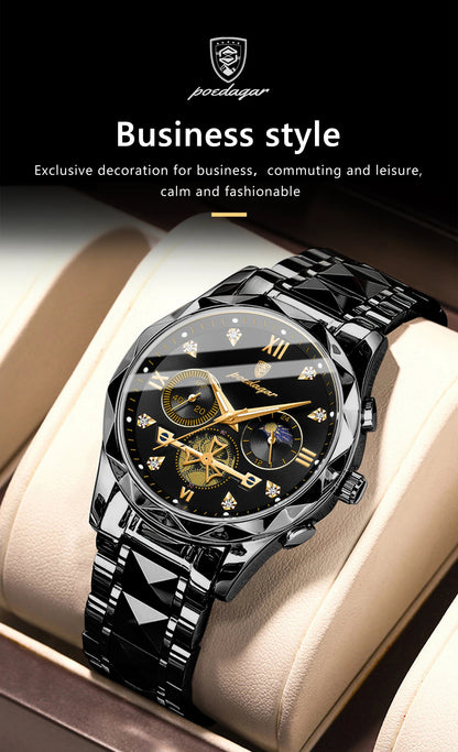 POEDAGAR Top High Quality Man Wristwatch Stainless Steel Chronograph Business Men Watch Waterproof Luminous Quartz Men's Watches
