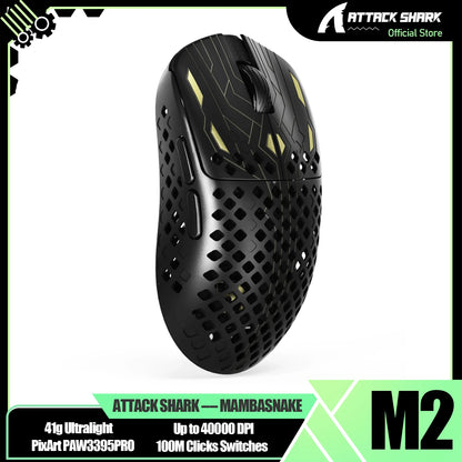 Mouse gaming wireless ultra-ușor MAMBASNAKE M2, senzor PAW3395PRO 40000 DPI, fibră de carbon 41g, tri-mod