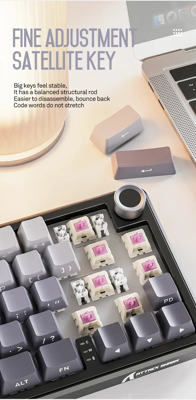 Teclado mecánico inalámbrico Attack Shark X66 con diseño compacto 65%, retroiluminación RGB, montaje gasket, hot swap, Bluetooth, USB-C, PBT y batería de gran capacidad