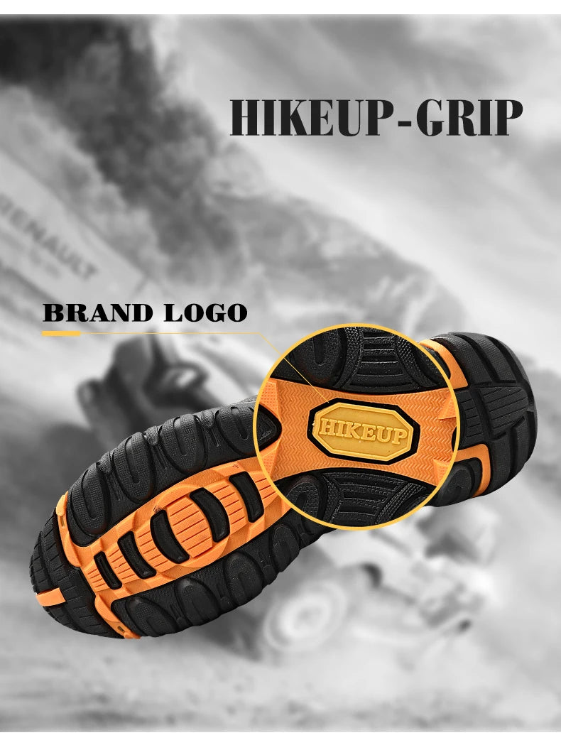 HIKEUP Pantofi de drumeție pentru bărbați, pentru patru sezoane, sport outdoor, piele naturală, rezistenți la uzură, pantofi de escaladă cu talpă din cauciuc, sneakeri de trekking