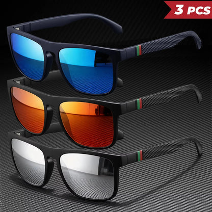 3pcs Fantasy Square Polarized Sunglasses AntiGlare UV400 Glasses Brand Designer Summer Party Driving Fishing Christmas Gift