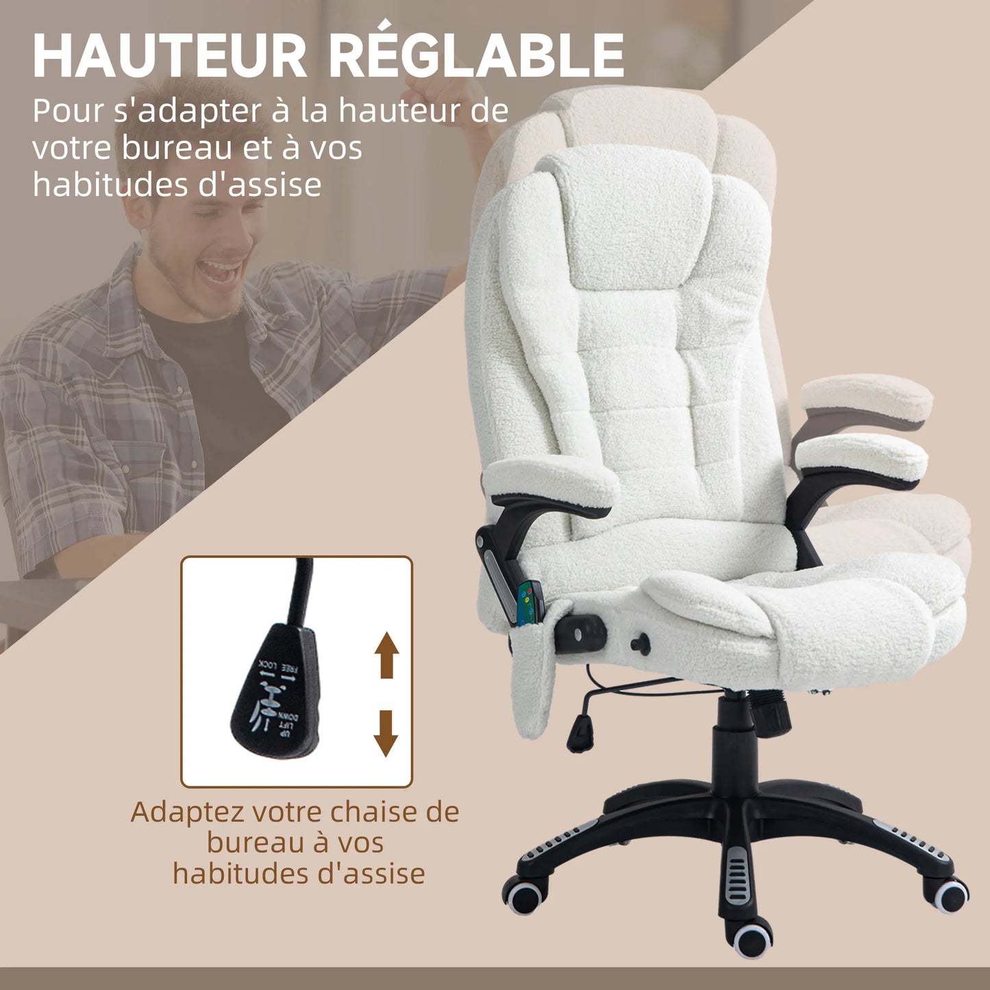 High-Tech Executive Office Chair with Lumbar Heating, 360° Swivel Breathable Fabric Chair with Remote Control, 120kg Load Capacity