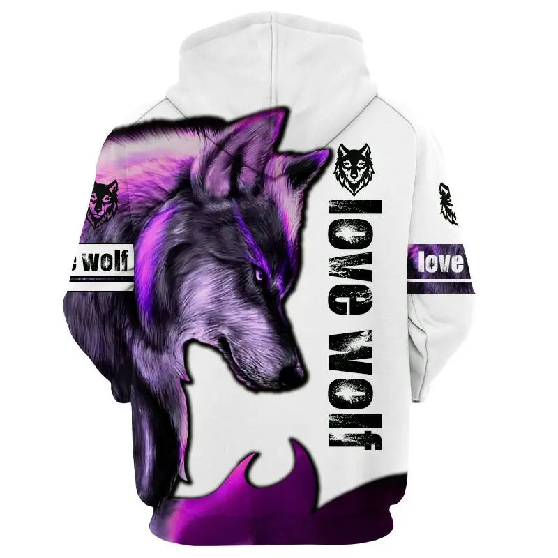 Fashion Herbst Löwe, Wolf Hoodies Weißer Tigerfell-3D-Allover-Print Herren-Sweatshirt Unisex-Pullover Freizeitjacke