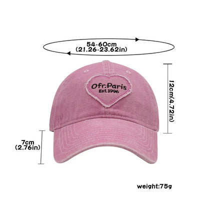 Heart Letter Embroidery Baseball Cap For Women Washed Cotton Snapback Sun Hat Spring Summer Ajdustable Girl Peaked Caps