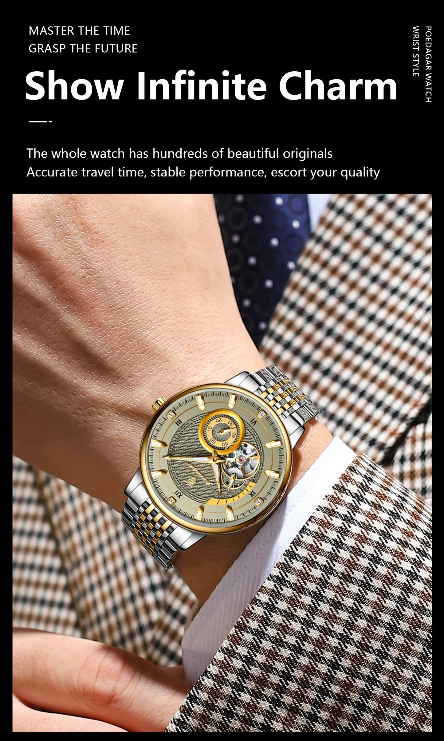 POEDAGAR Top Luxury Man Wristwatch Luminous Hollow Tourbillon Stainless Steel Men Clock Mechanical Automatic Men's Watches Reloj