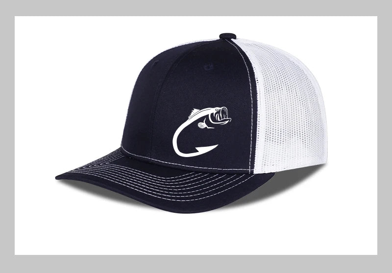 Bass Fish Hook Print Trucker Hat Podesiva uniseks kapa s mrežicom za pecanje, ventilator i sunce