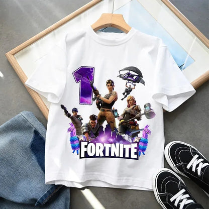 Fortnites Children Birthday Number T Shirt Girls Boys Summer Clothes Baby Cotton Tee Shirts Party Short Sleeve Tops Toddler Gift