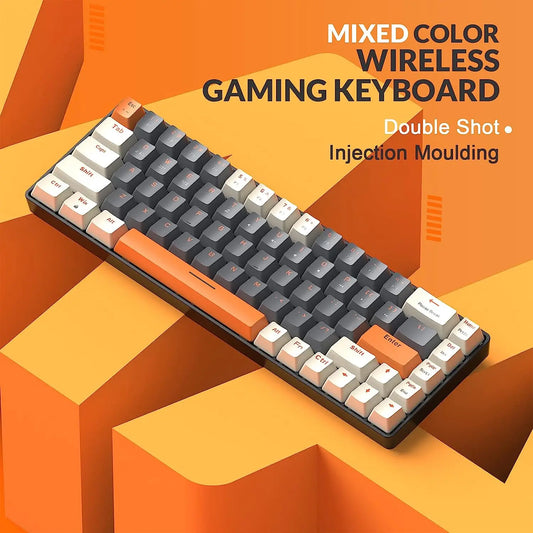 Teclado Mecânico Sem Fios RK68 60%, Bluetooth 5.0/2.4GHz com Recetor 2 em 1 de Modo Duplo, Teclado Gaming de 68 Teclas Hot-Swappable