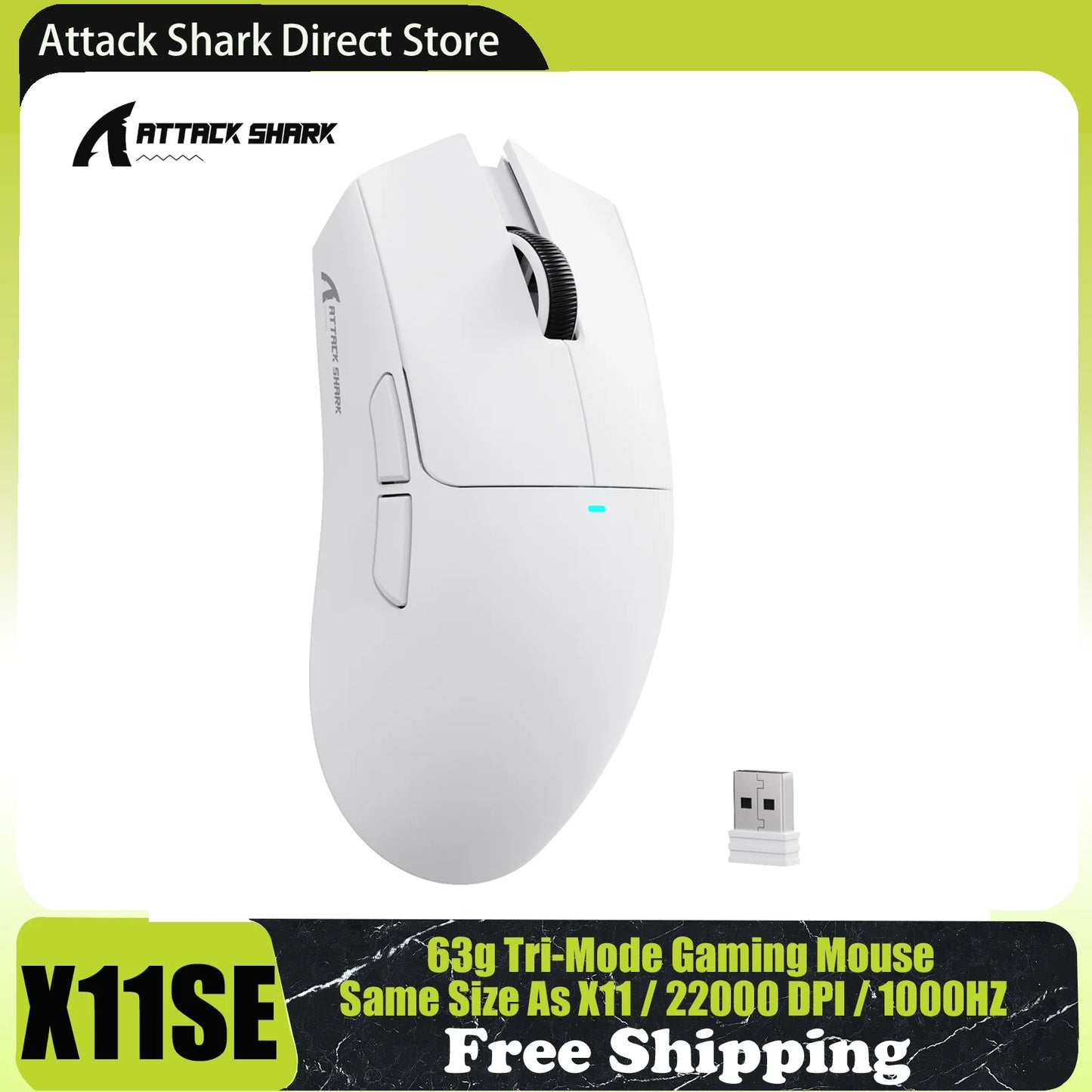 ATTACK SHARK X11SE Wireless Gaming Mouse Tri-Mode, 63g Superlight Gaming Mouse with PAW3311 Sensor, 22000 DPI, Bluetooth 5.2, 2.4G Wireless & Wired RGB Gaming Mouse