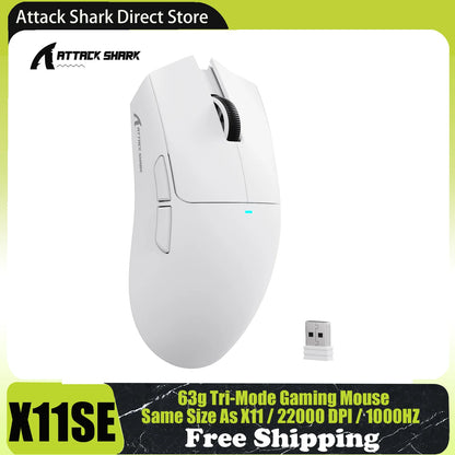 ATTACK SHARK X11SE Wireless Gaming Mouse Tri-Mode, 63g Superlight Gaming Mouse with PAW3311 Sensor, 22000 DPI, Bluetooth 5.2, 2.4G Wireless & Wired RGB Gaming Mouse