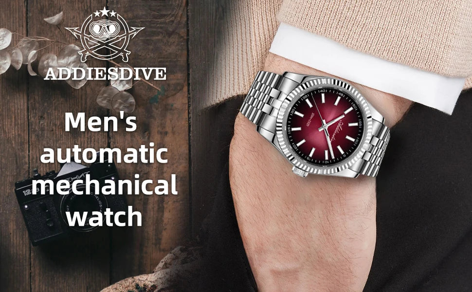 Relógio masculino novo ADDIESDIVE AD2073, vidro de safira, 36mm, VH31, quartz, efeito sunburst, 10Bar, impermeável para mergulho, luminoso