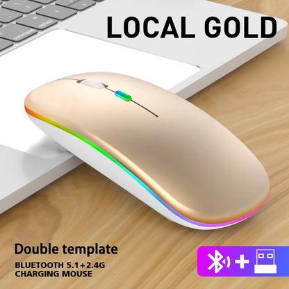 Wireless Mouse with Bluetooth and 2.4GHz Dual Modes Rechargeable RGB Ergonomic Silent Click for PC iPad Laptop Cell Phone TV