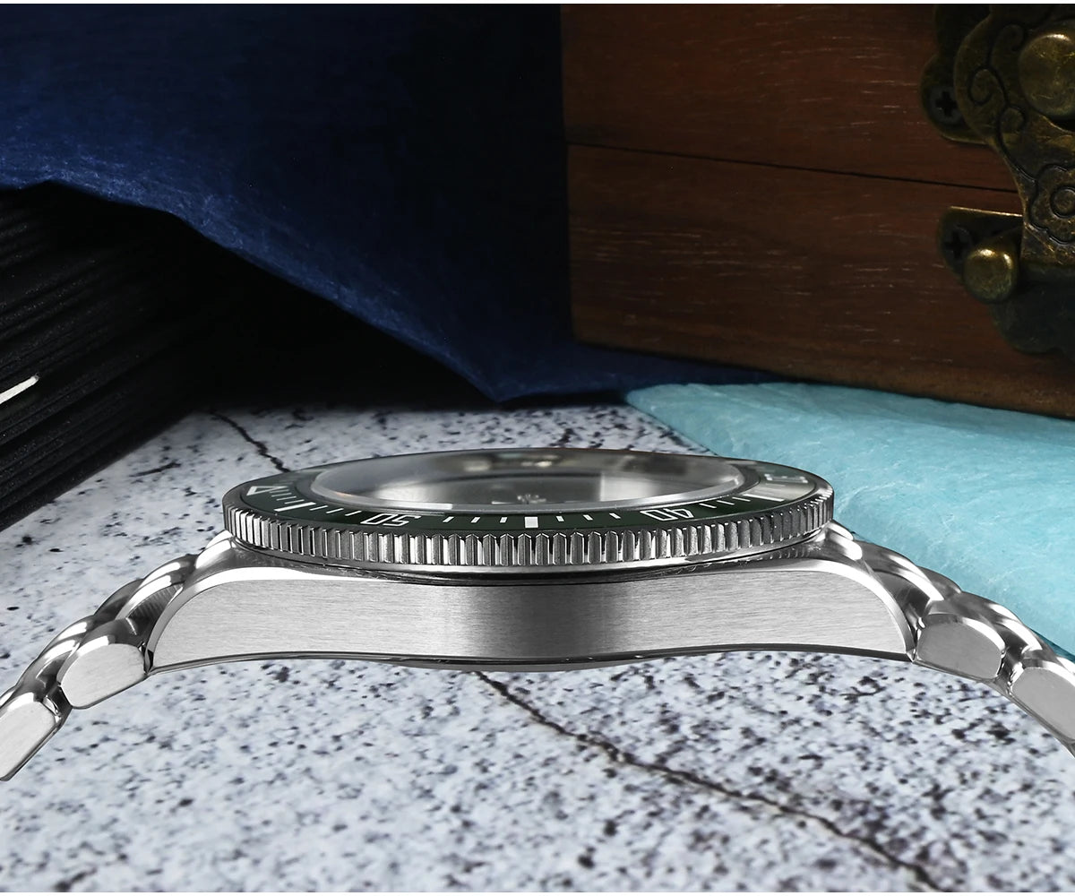 Relógio de mergulho de luxo para homem San Martin 40mm Miyota 9015, mostrador em esmalte sunburst, relógio de pulso mecânico automático, resistente à água 200m, SN0148