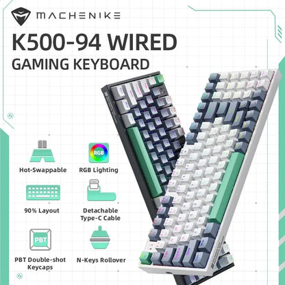 Tastiera meccanica MACHENIKE K500 cablata da gaming K500-B94 Hot Swappable, 94 tasti, layout 90%, retroilluminazione RGB per PC e laptop