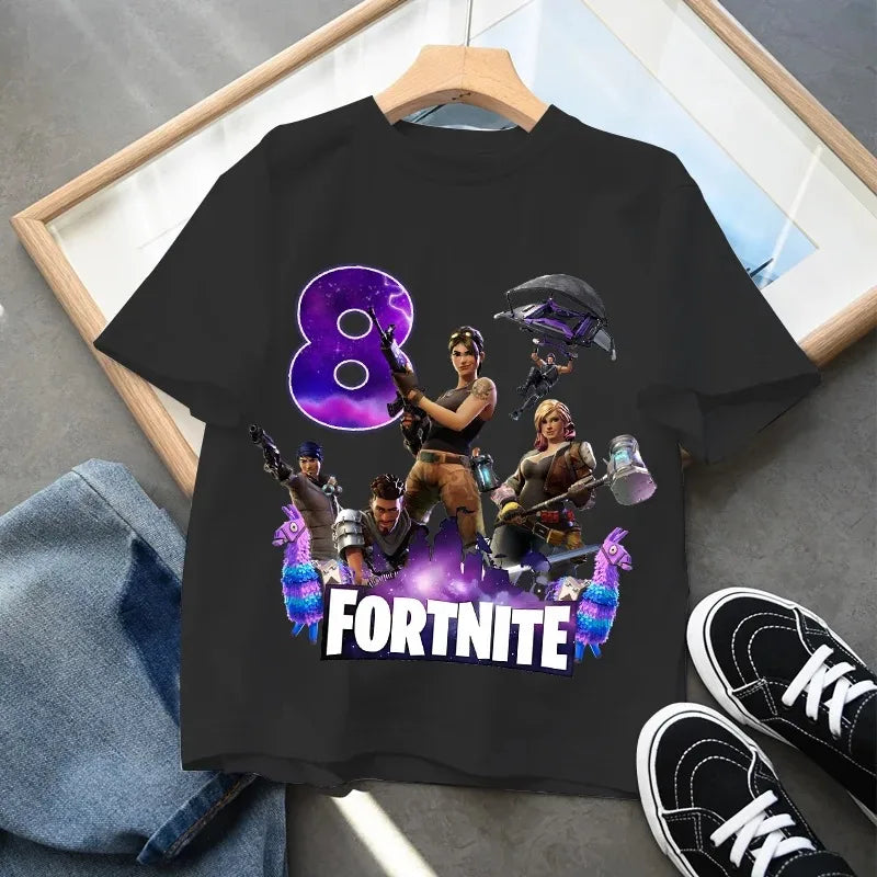Fortnites Children Birthday Number T Shirt Girls Boys Summer Clothes Baby Cotton Tee Shirts Party Short Sleeve Tops Toddler Gift