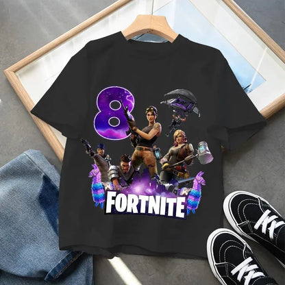 Fortnites Children Birthday Number T Shirt Girls Boys Summer Clothes Baby Cotton Tee Shirts Party Short Sleeve Tops Toddler Gift