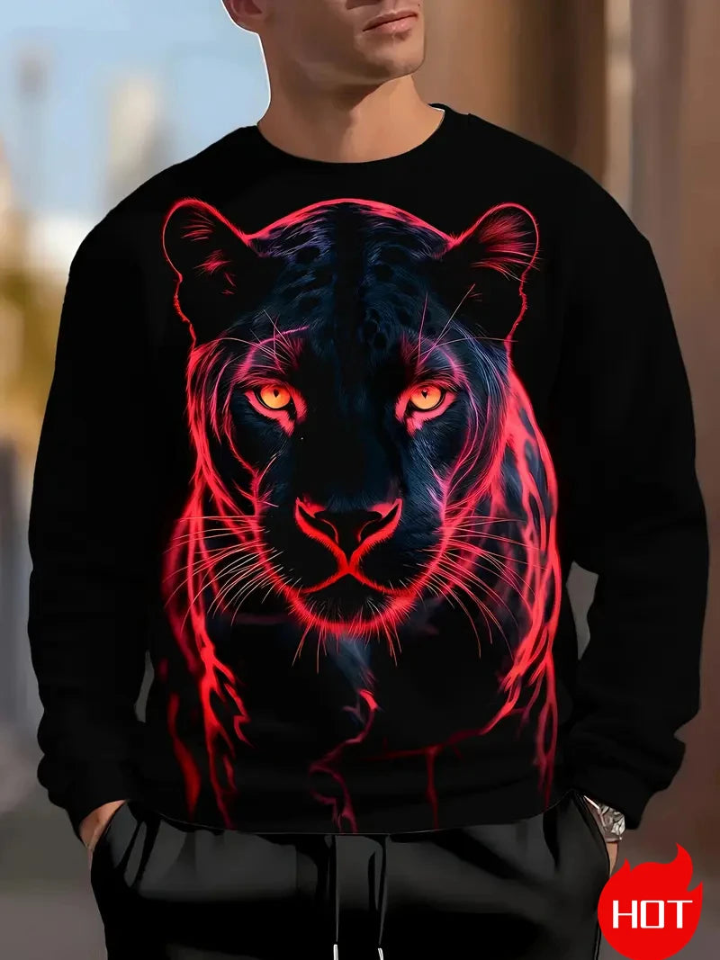 Herren-Sweatshirt mit Adler-Print, langärmelig, Streetwear, 3D-Tierdruck, Hip-Hop-Oberteil für Männer, Plus Size, Rundhals-Pullover