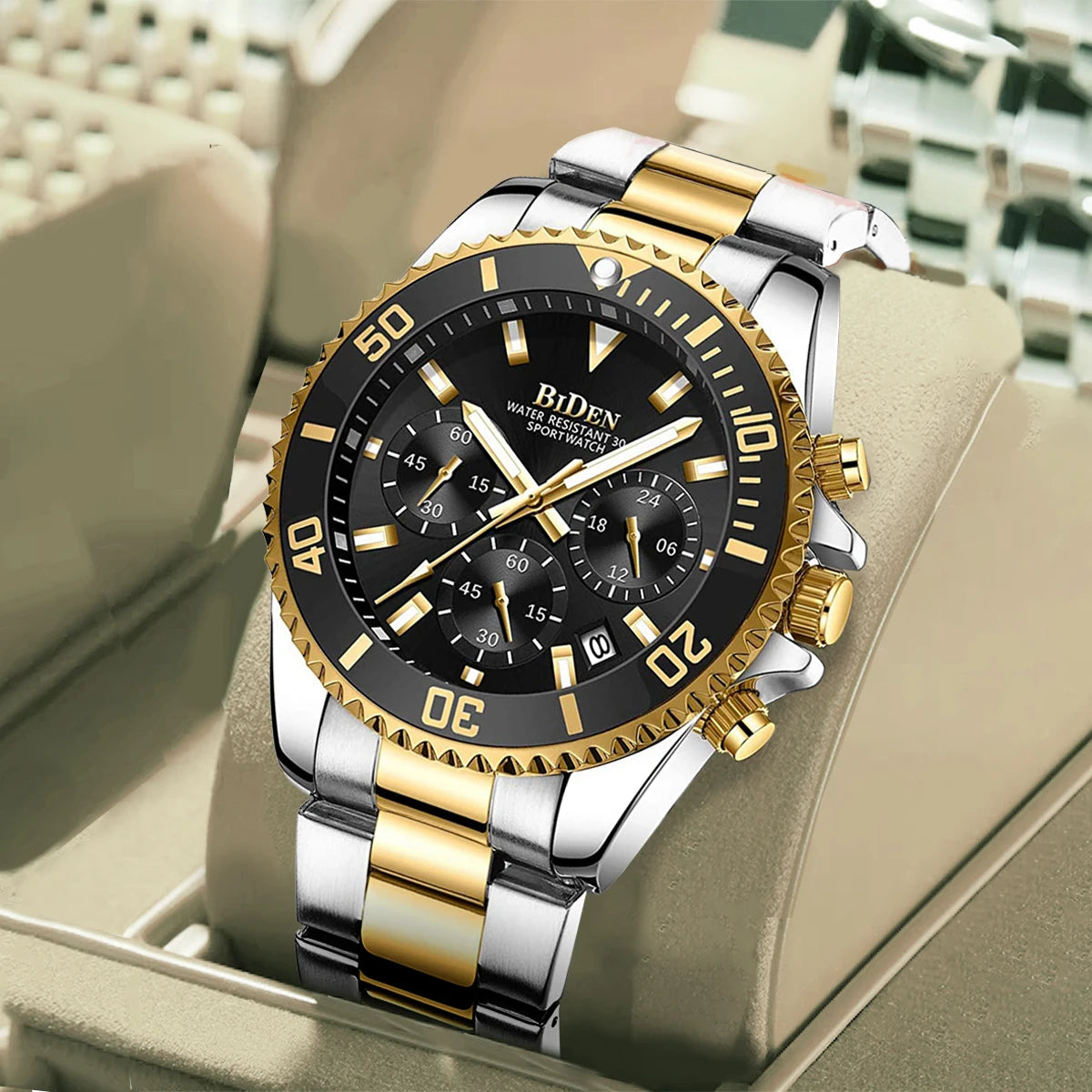 BIDEN Multi functional men's quartz watch luxury waterproof night light business style diving series casual fashion watch