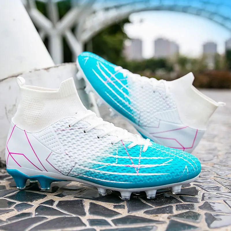 New Professional High Top Football Shoes Artificial Grass Leather Youth Students Training Soccer Shoes for Men And Women Sports
