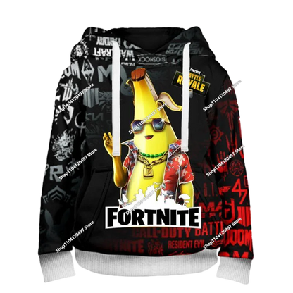 Camisola com Capuz Infantil de Outono — T-shirt Hoodie Fortnite Nova, Roupa Casual Confortável para Crianças, Estilo Streetwear