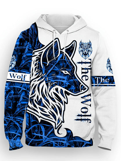 Modischer Herren-Kapuzenpullover für den Herbst mit individuellem Wolf-Print, weich und bequem, Outdoor-Streetstyle-Bekleidung