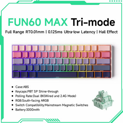 Tastiera gaming meccanica Akko MonsGeek FUN60 Ultra con switch magnetici, 60%, Rapid Trigger 8K HE/TMR, tastiera gamer personalizzata in alluminio
