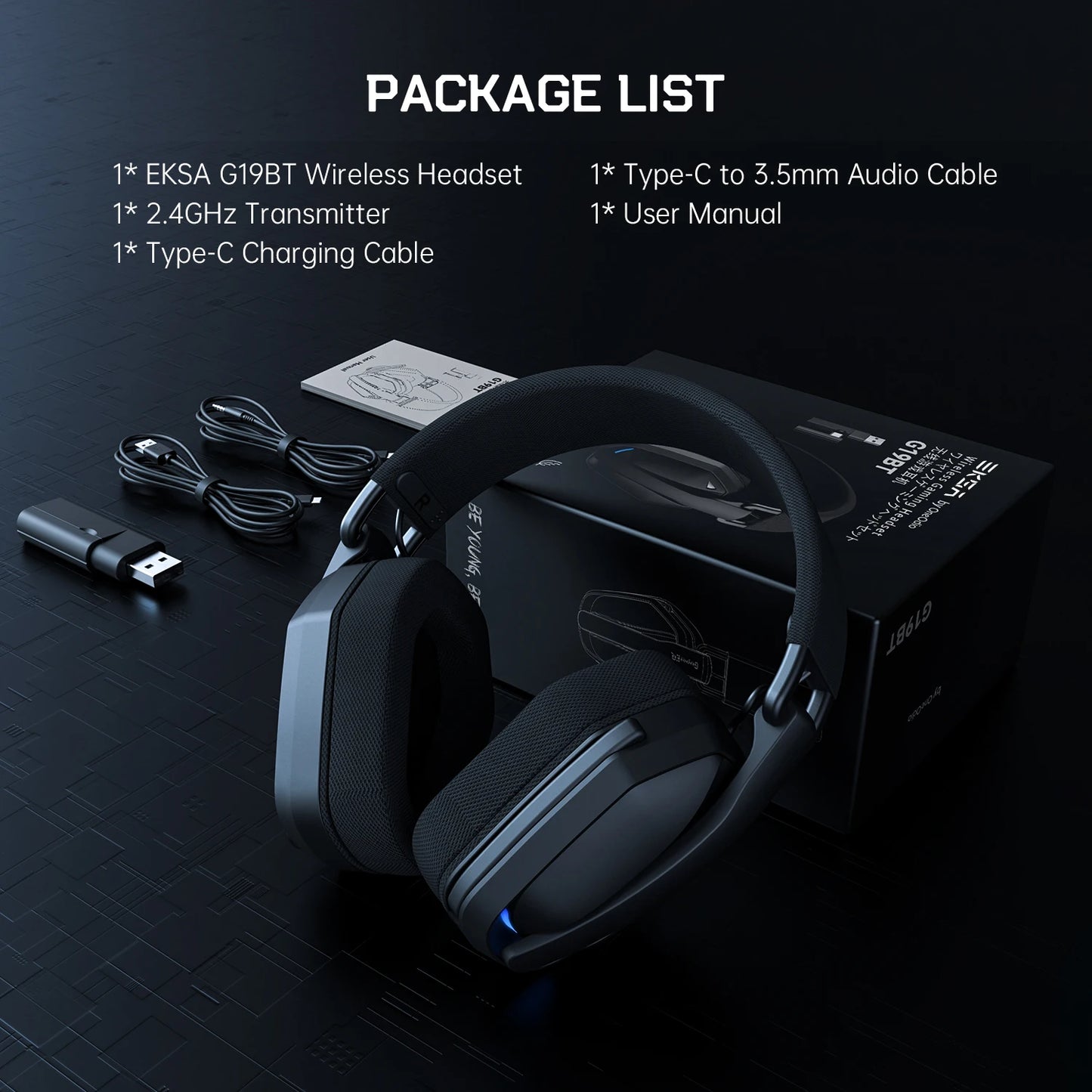 Cuffie gaming wireless tri-mode EKSA G19BT – Bluetooth 5.4, 2.4GHz a bassa latenza, cuffie gaming con microfono per PC, PS5, Xbox