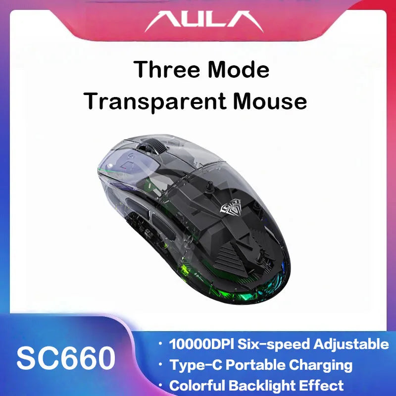 Mouse Bluetooth Wireless AULA SC660, mouse e-sport con connessione trimodale, leggero, ricarica Type-C, per gaming, ufficio, ragazze e ragazzi
