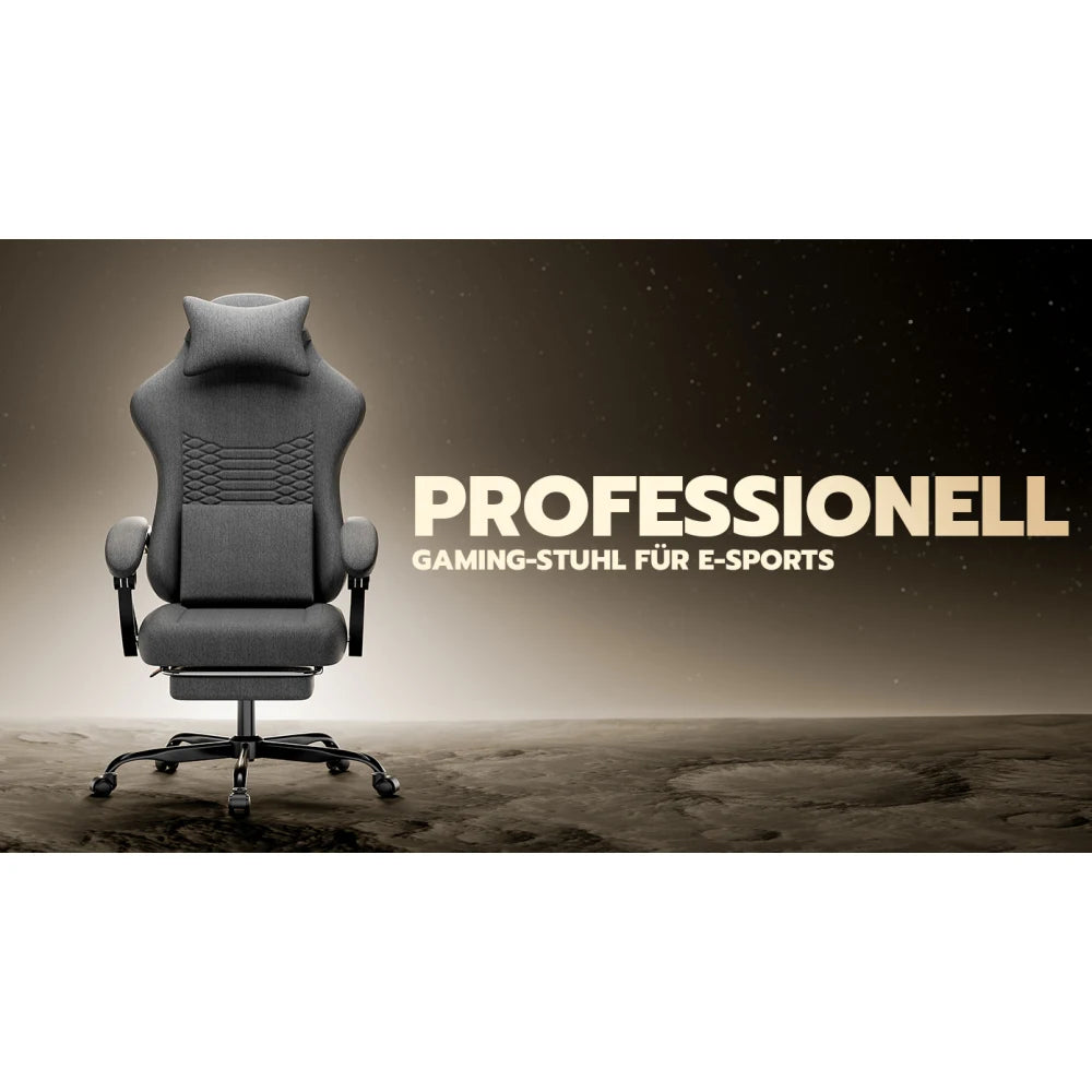 Gaming Chair Fabric Office Chair, Massage Gaming Chair with Headrest, Ergonomic Racing Gaming Seat with Footrest, for Relaxing