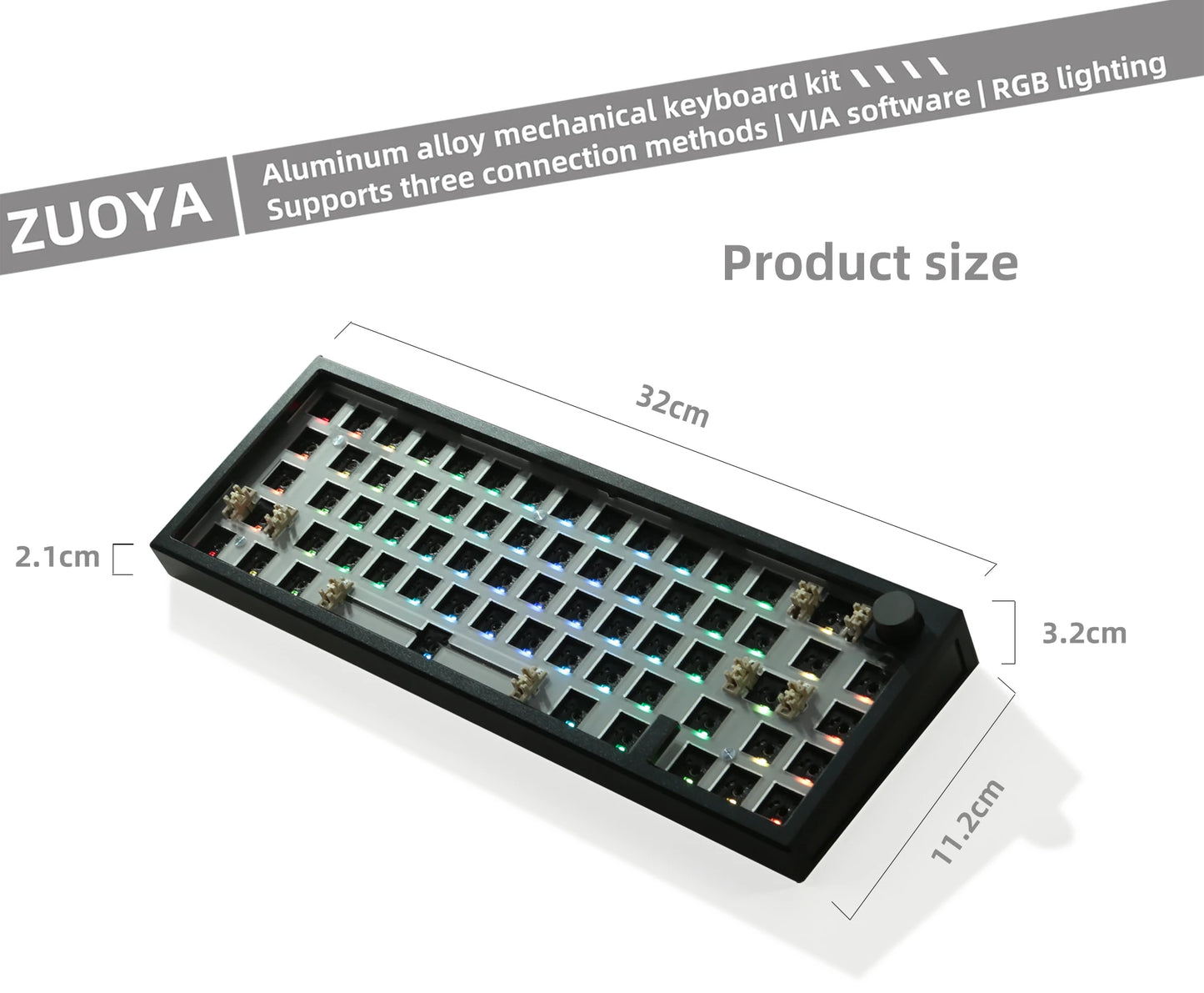 ZUOYA LMK66 3 Mode Mechanical Keyboard Kit Aluminum Wireless Gaming Keyboard 60% Bluetooth 2.4G RGB Hotswap Gasket Structure