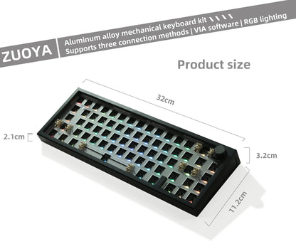 ZUOYA LMK66 3 Mode Mechanical Keyboard Kit Aluminum Wireless Gaming Keyboard 60% Bluetooth 2.4G RGB Hotswap Gasket Structure