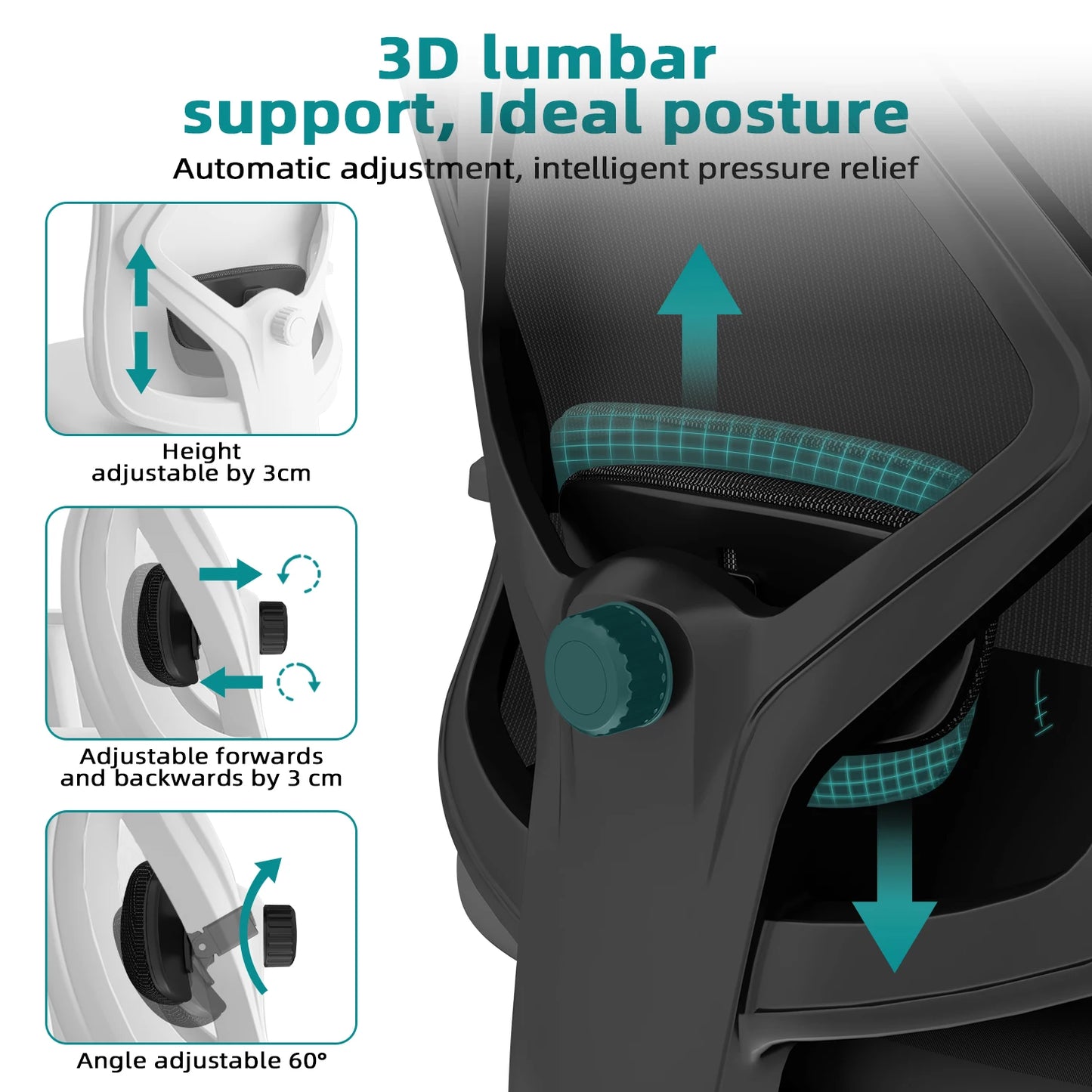 Daccormax Ergonomic Office Chair, Mesh Desk Chair Adjustable Lumbar Support, Swivel Tilt Wheels for Home Office Gaming