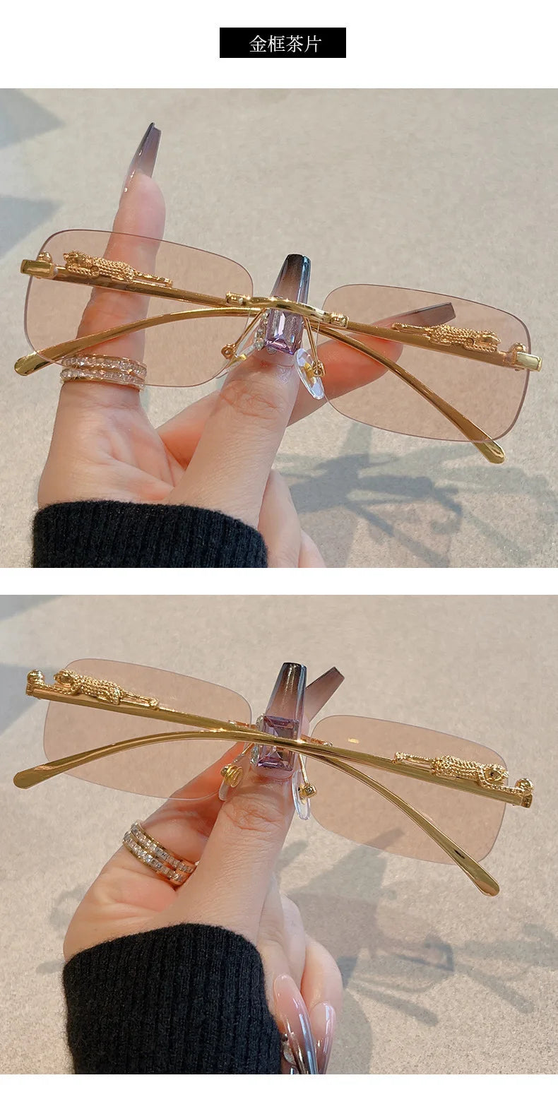 Cycling 12pcs Brand Leopard Rimless Rectangle Sunglasses Fashion Y2K Frameless Sun Glasses Shades for Women Men UV400
