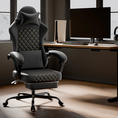 Silla gaming ergonómica PINGGO con reposapiés, masaje y cuero PVC, silla de oficina para PC gaming, capacidad de carga 150kg
