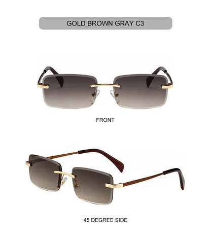 Rimless Rectangle Sunglasses Women 2026 Luxury Designer Fashion Retro Metal Sun Glasses Trendy Y2K Shades Small Frame Eyewear