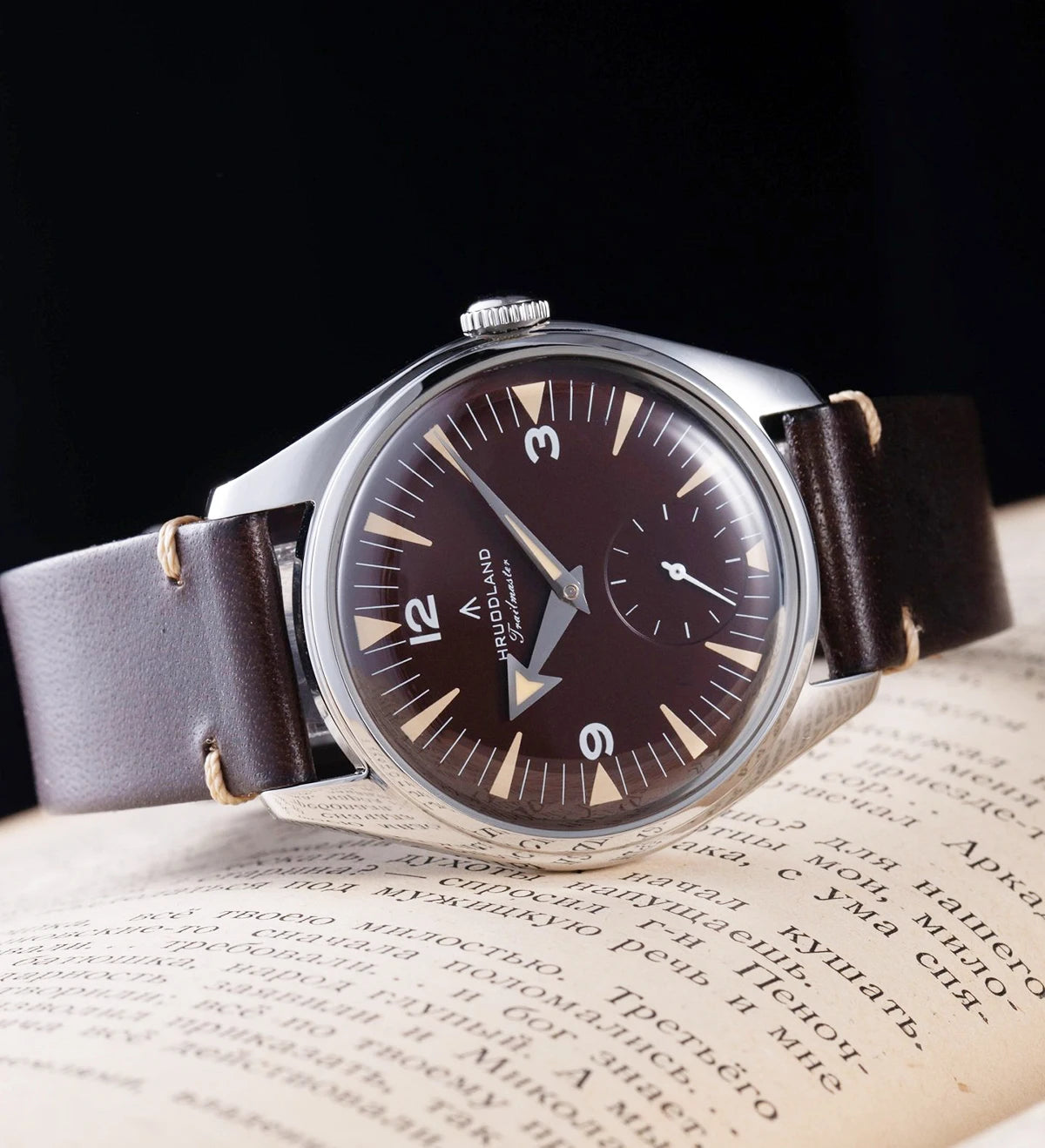 Hruodland F033 Retro Classic Quartz Men's Watches VD78 Movement Stainless Steel Black Brown Leather Strap Wristwatches