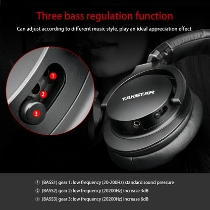 Takstar PRO82 Cuffie Monitor Professionali – Headset da Studio Cablato HiFi Stereo per Registrazione, Gaming e Suono di Precisione con Bassi Regolabili
