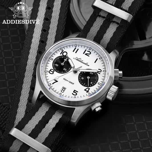 ADDIESDIVE 2025 Novo Relógio Masculino Panda Eye Retro de Luxo VK64 Quartz, Cronógrafo Desportivo para Homem, 100M Impermeável, Luminoso