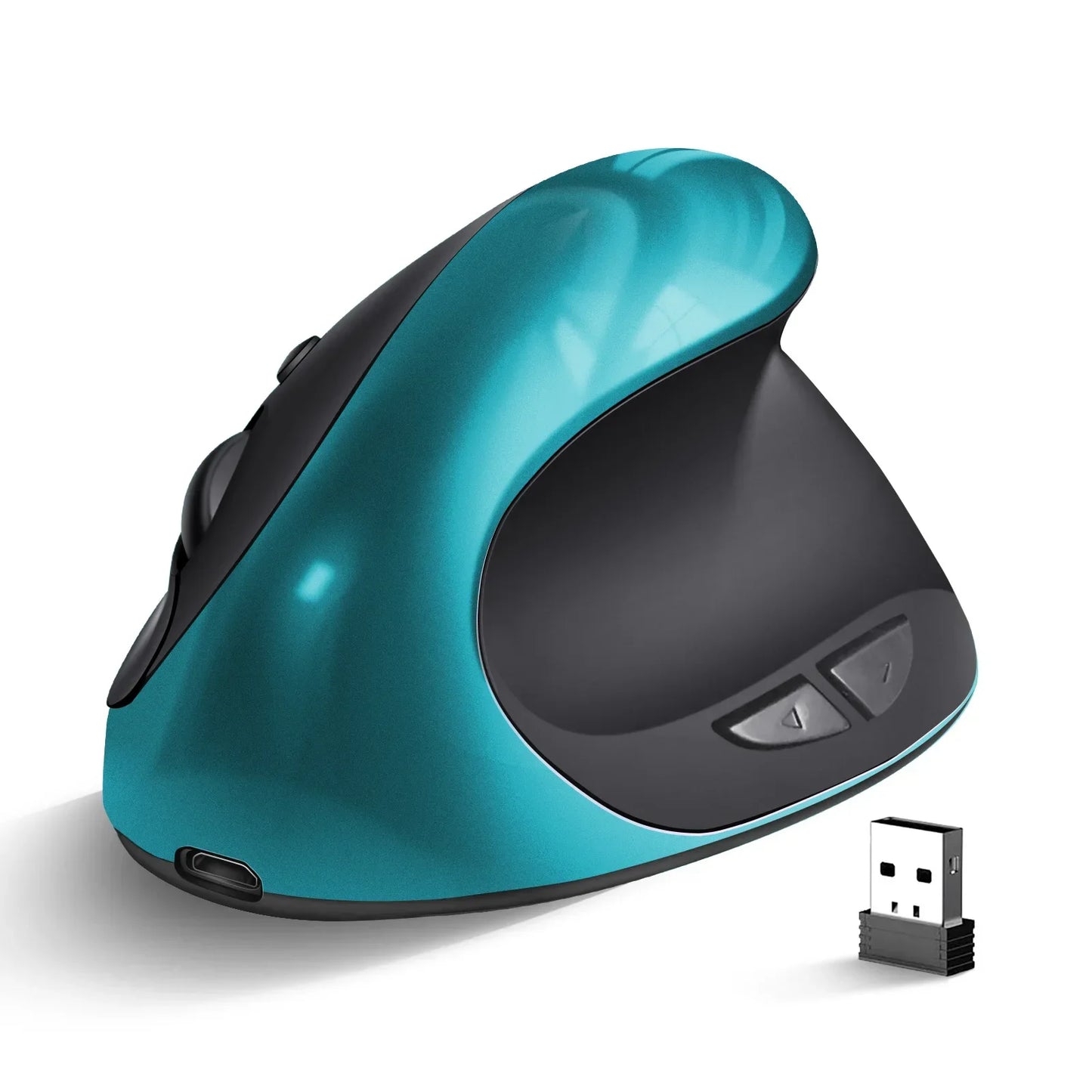 BTS-908 Ratón vertical recargable superventas, ratón inalámbrico ergonómico con receptor USB 2.4G, 1600 DPI ajustables y 6 botones